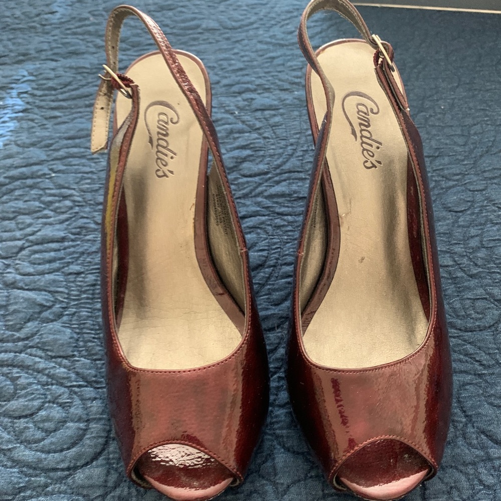 Candies Christa Wine Patent Peep Toe Slingback